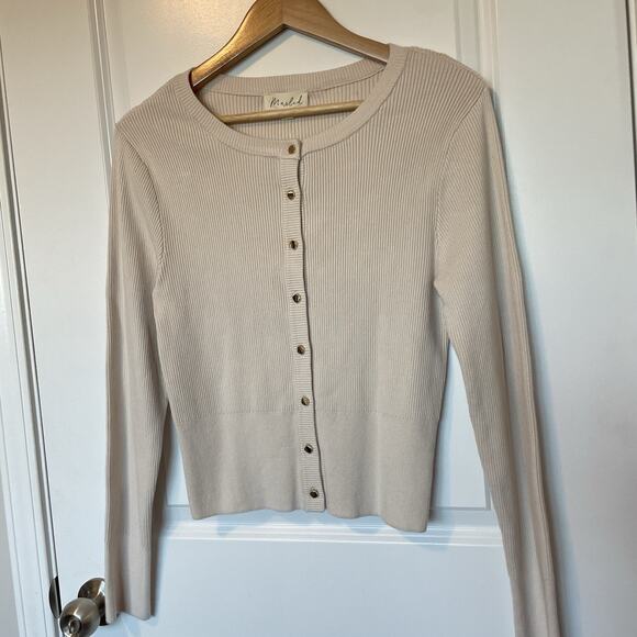 NWT Marbel Ribbed Knit Sweater Top Women’s Size L Cream Tan Gold Classic Preppy - Picture 2 of 9